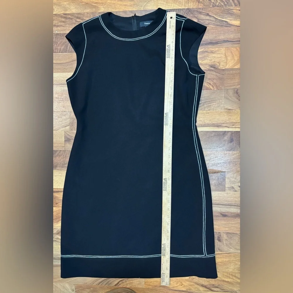 Theory Womens 10 Black Admiral Crepe Cap Sleeve Shift Dress Work Career - Picture 5 of 7